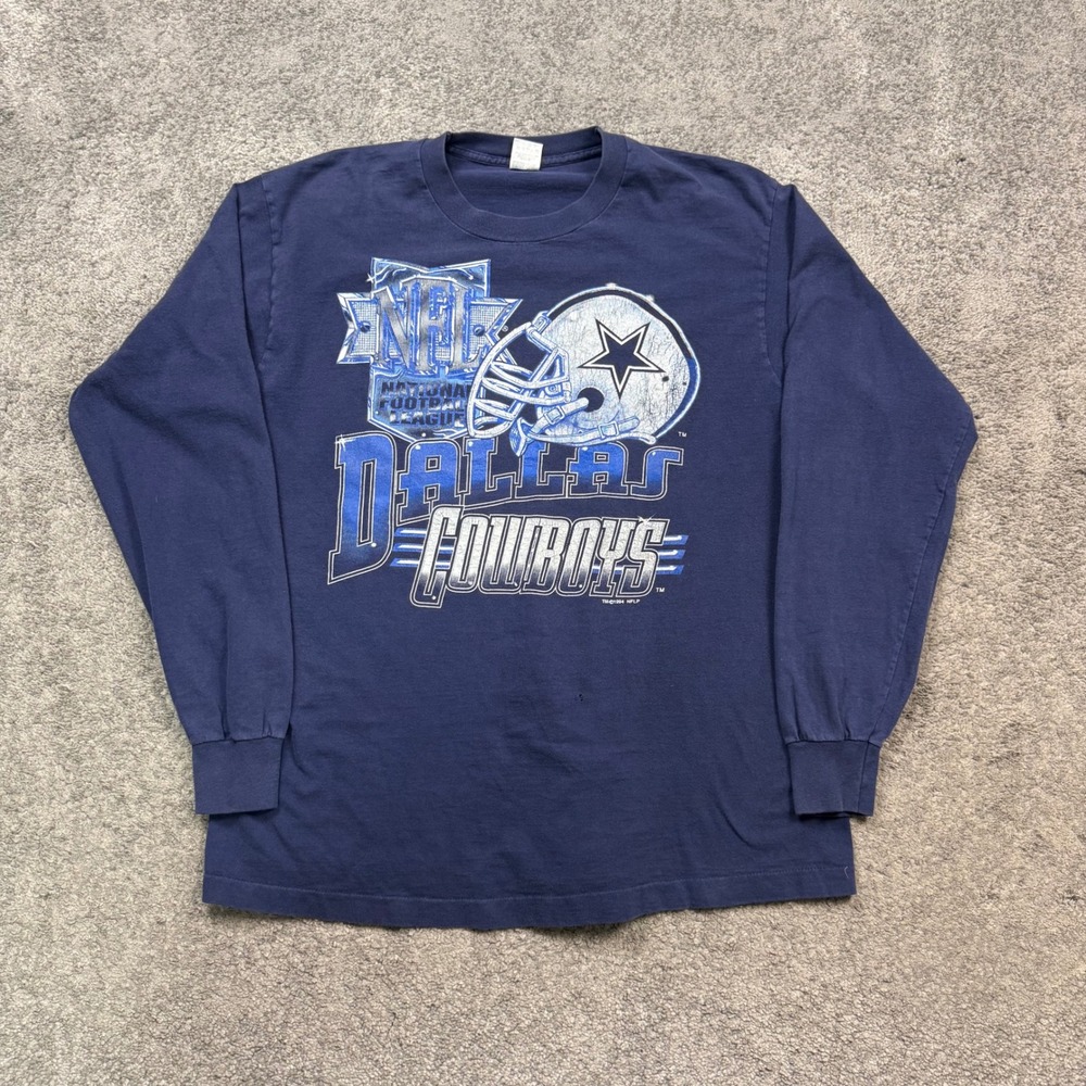 Vintage 1994 Dallas Cowboys Fruit of the Loom Long Sleeve Shirt Navy Blue XL 90s